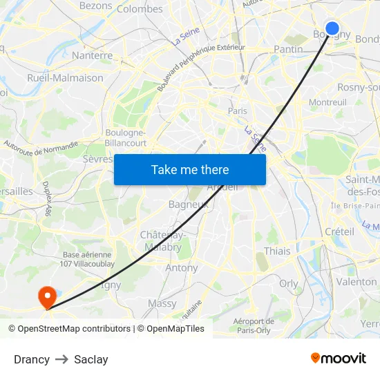 Drancy to Saclay map