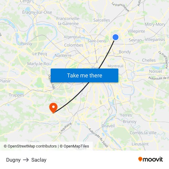 Dugny to Saclay map