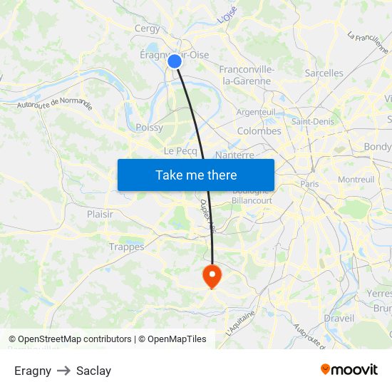 Eragny to Saclay map