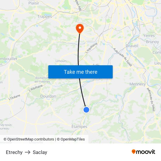 Etrechy to Saclay map