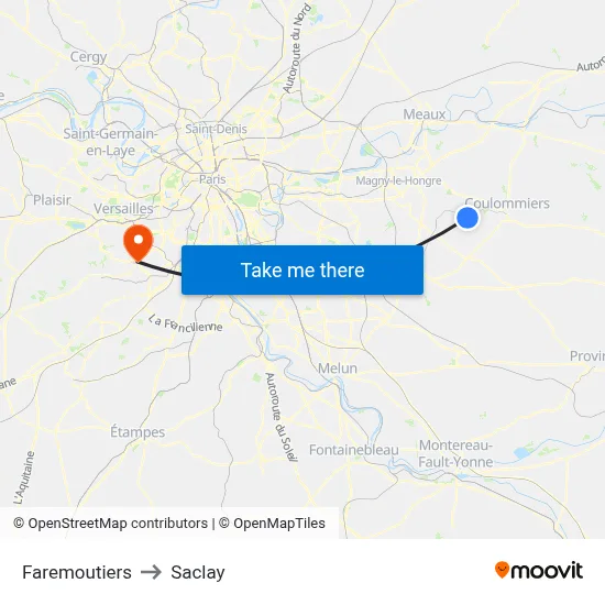 Faremoutiers to Saclay map