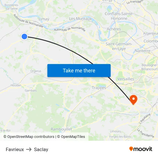 Favrieux to Saclay map