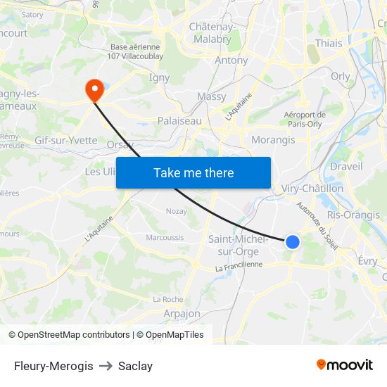Fleury-Merogis to Saclay map