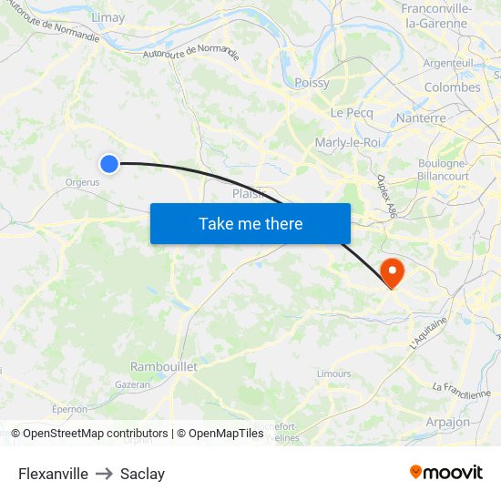 Flexanville to Saclay map