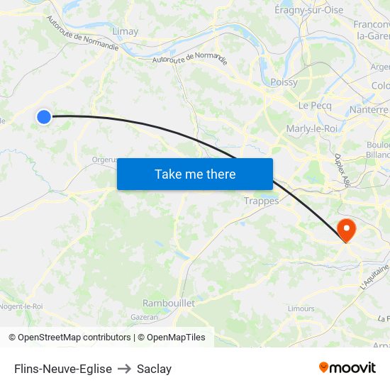 Flins-Neuve-Eglise to Saclay map