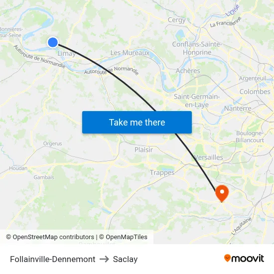 Follainville-Dennemont to Saclay map