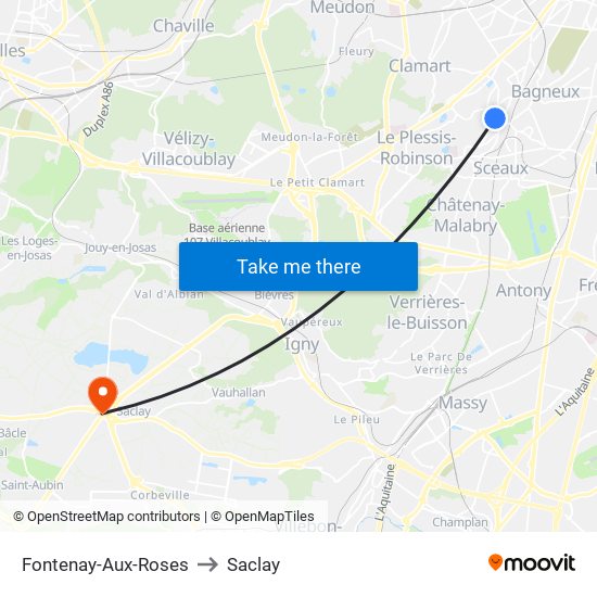 Fontenay-Aux-Roses to Saclay map