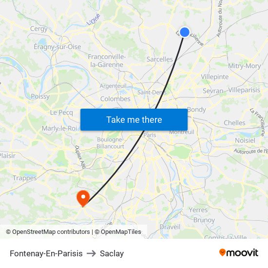 Fontenay-En-Parisis to Saclay map