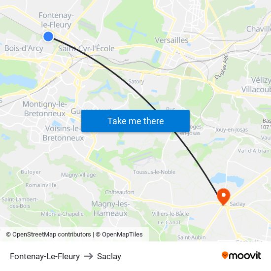 Fontenay-Le-Fleury to Saclay map