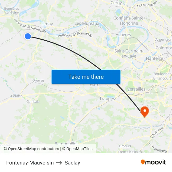 Fontenay-Mauvoisin to Saclay map
