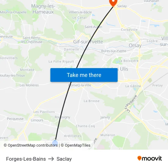 Forges-Les-Bains to Saclay map