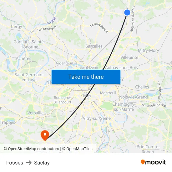Fosses to Saclay map