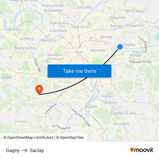 Gagny to Saclay map
