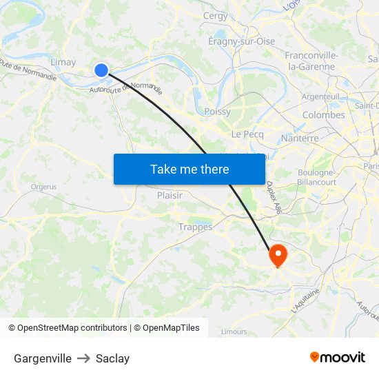 Gargenville to Saclay map