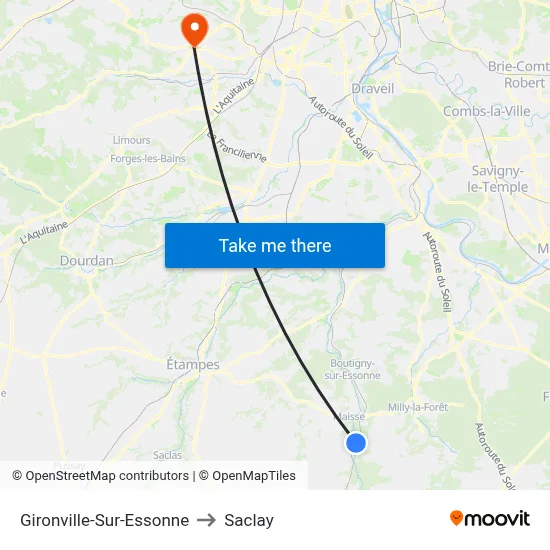 Gironville-Sur-Essonne to Saclay map