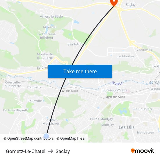 Gometz-Le-Chatel to Saclay map