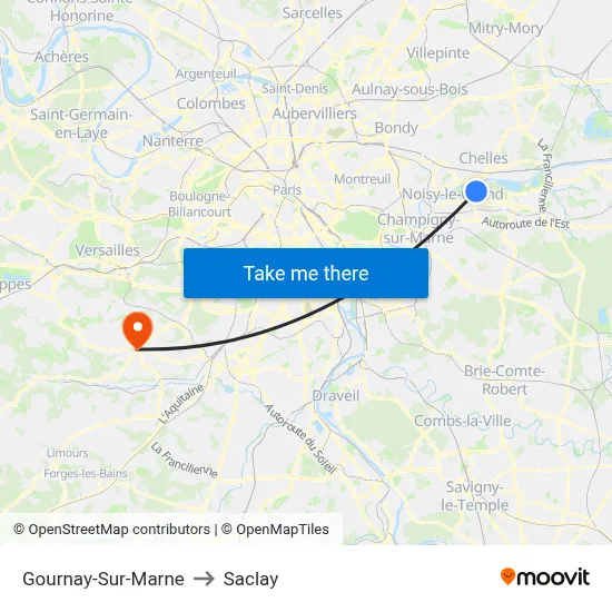Gournay-Sur-Marne to Saclay map