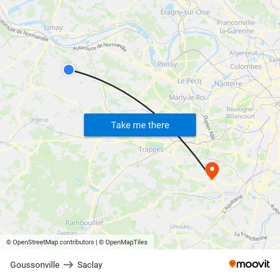 Goussonville to Saclay map