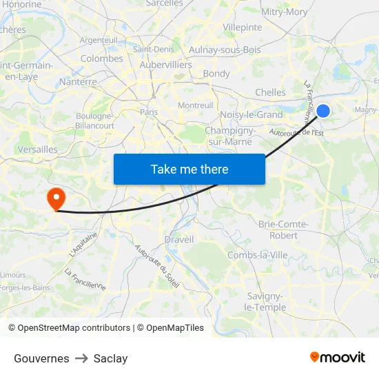 Gouvernes to Saclay map