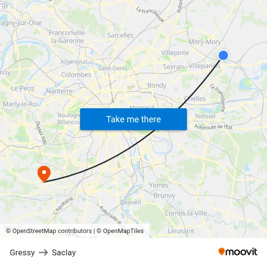 Gressy to Saclay map