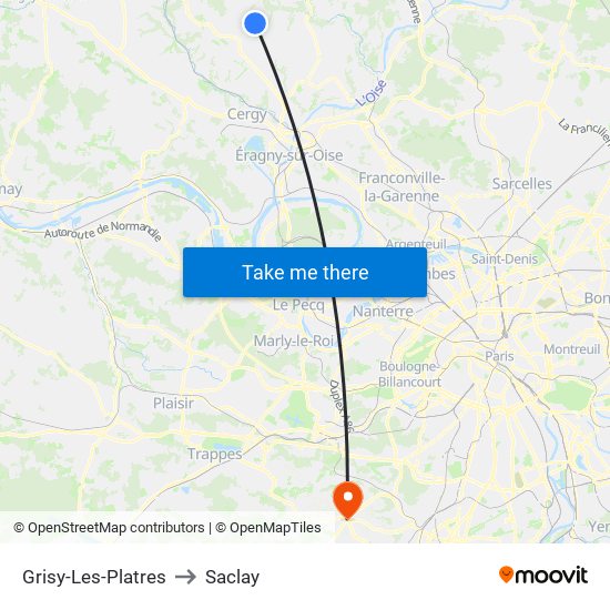 Grisy-Les-Platres to Saclay map