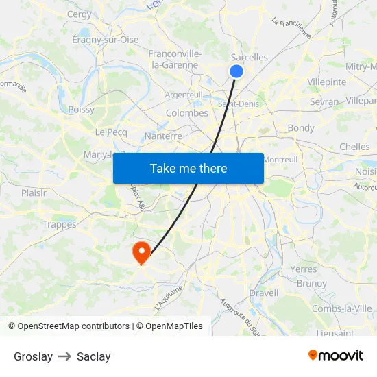 Groslay to Saclay map