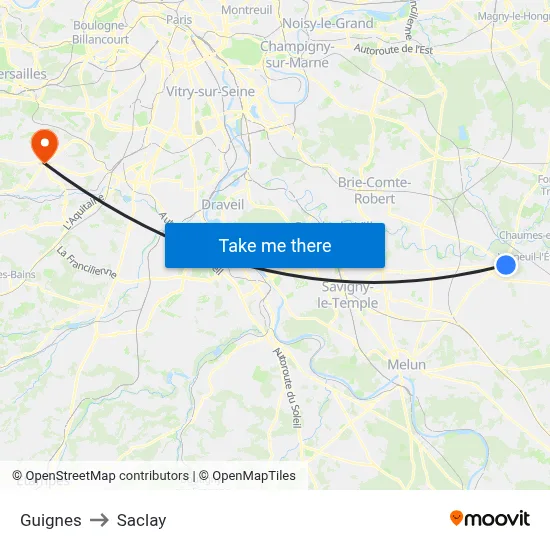 Guignes to Saclay map
