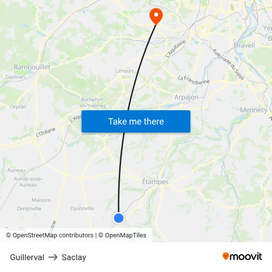 Guillerval to Saclay map