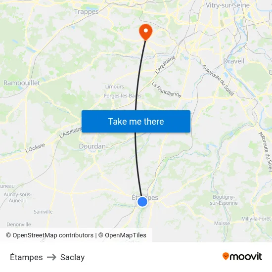 Étampes to Saclay map