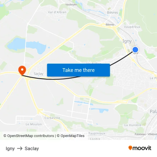 Igny to Saclay map