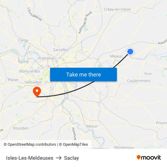 Isles-Les-Meldeuses to Saclay map