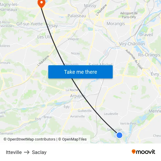 Itteville to Saclay map