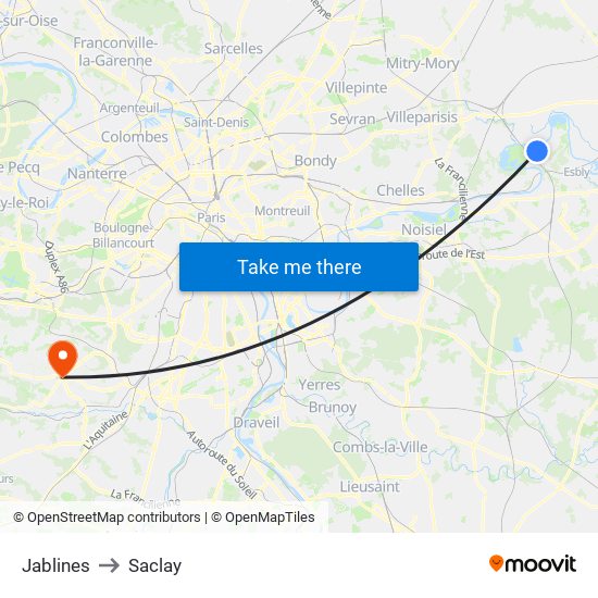 Jablines to Saclay map