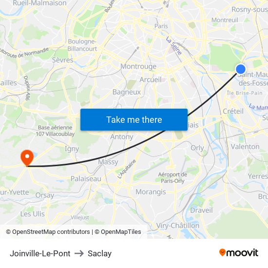 Joinville-Le-Pont to Saclay map