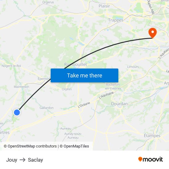 Jouy to Saclay map