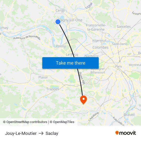 Jouy-Le-Moutier to Saclay map