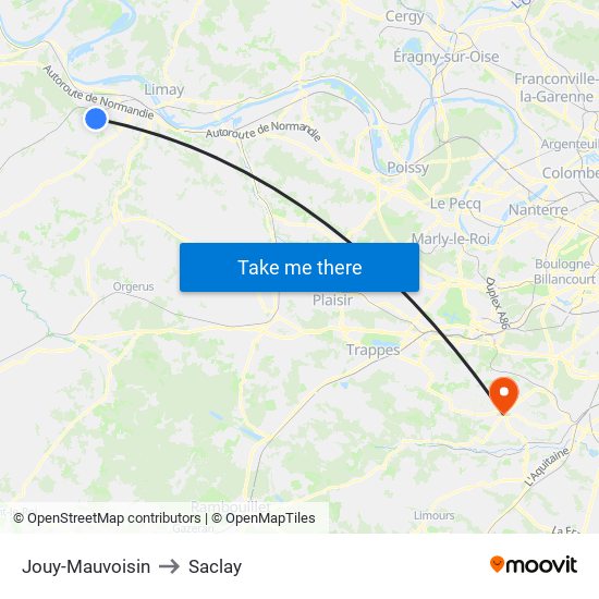 Jouy-Mauvoisin to Saclay map