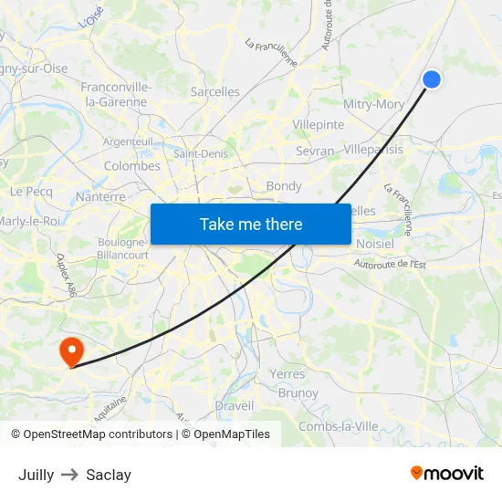 Juilly to Saclay map