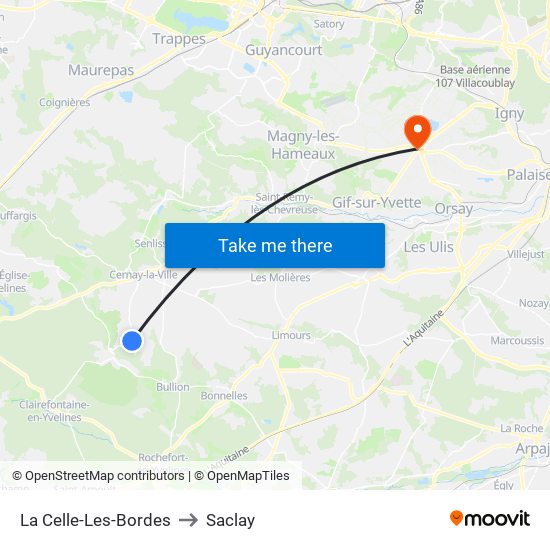 La Celle-Les-Bordes to Saclay map