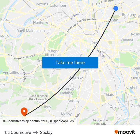 La Courneuve to Saclay map