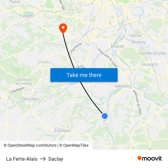 La Ferte-Alais to Saclay map