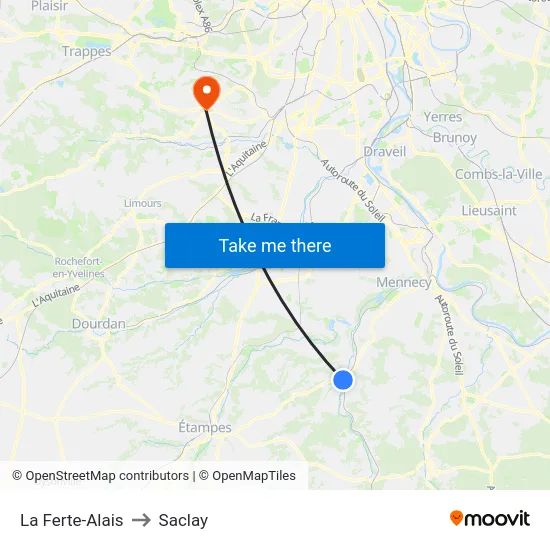 La Ferte-Alais to Saclay map