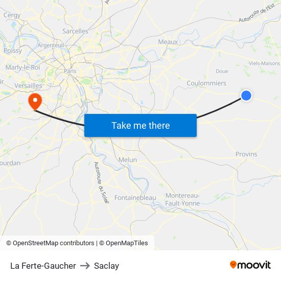 La Ferte-Gaucher to Saclay map