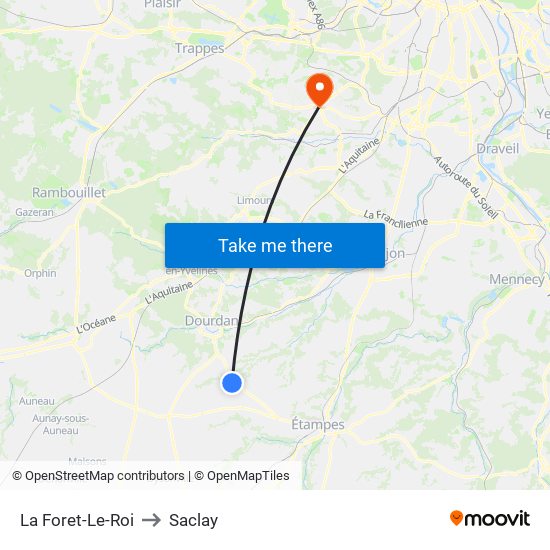 La Foret-Le-Roi to Saclay map