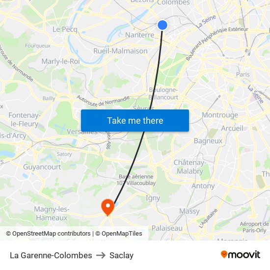La Garenne-Colombes to Saclay map