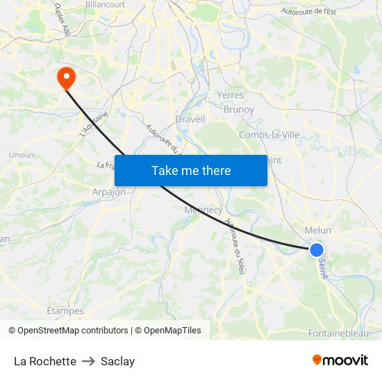 La Rochette to Saclay map