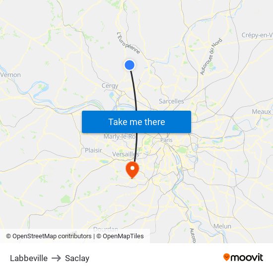 Labbeville to Saclay map