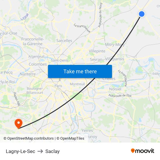 Lagny-Le-Sec to Saclay map