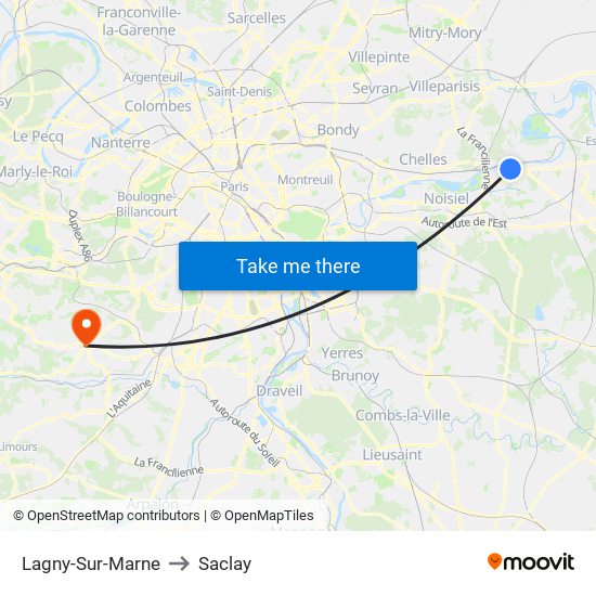 Lagny-Sur-Marne to Saclay map