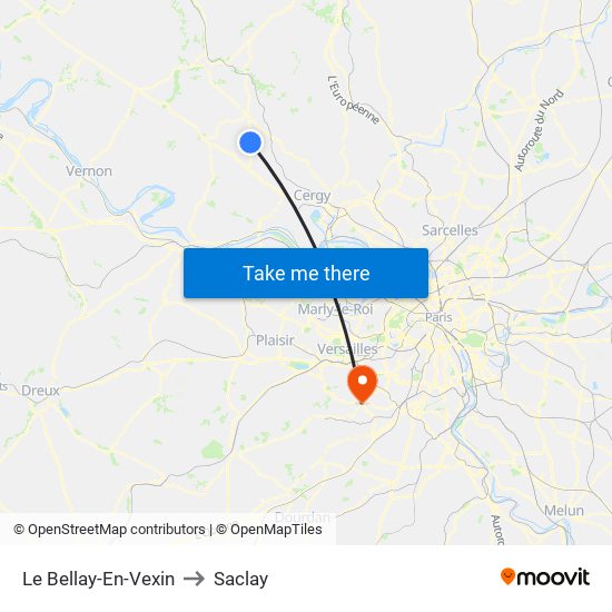 Le Bellay-En-Vexin to Saclay map